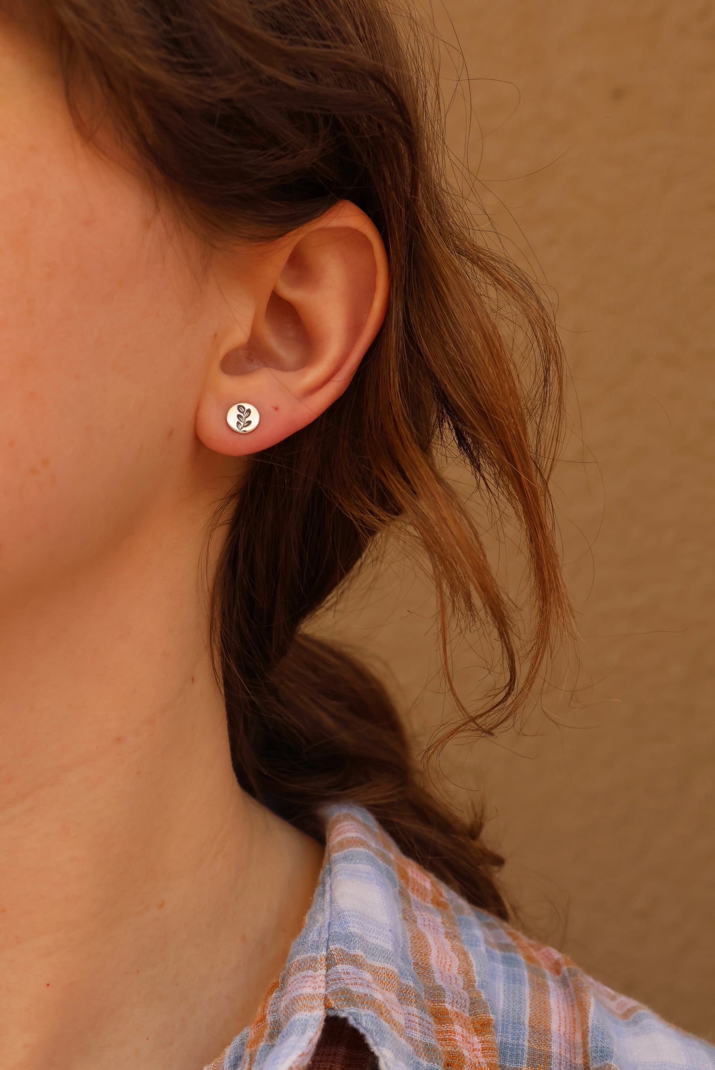 Leaf Stamped Silver Studs