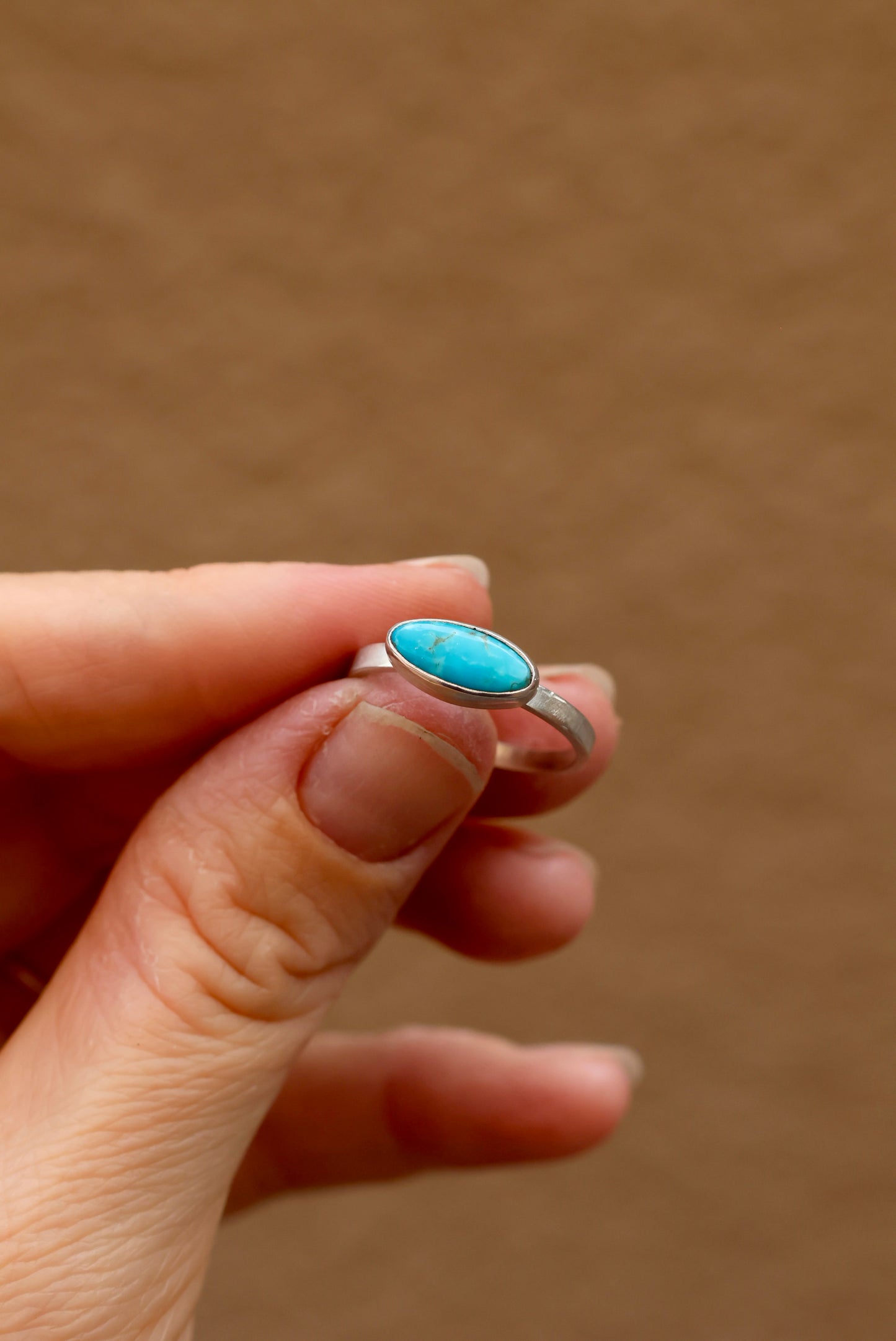 Horizontally Set Oval Kingman Turquoise Ring - Size 7