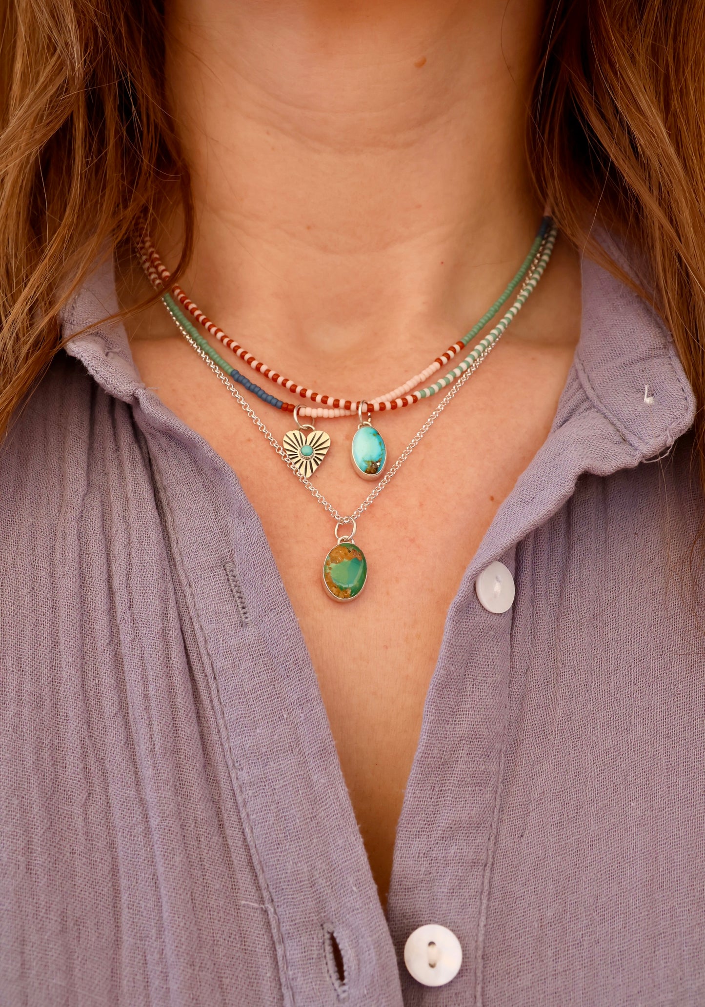 Silver Turquoise Stamped Heart Charm