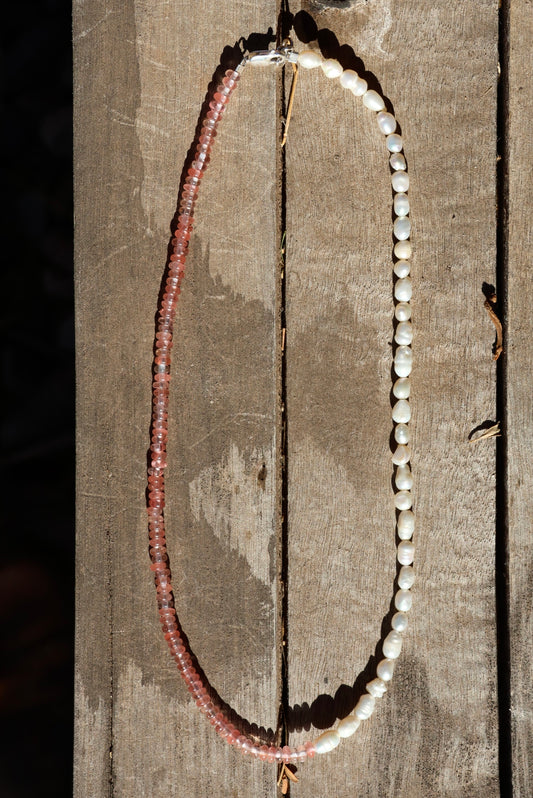 Freshwater Pearl and Cherry Quartz Beaded Necklace