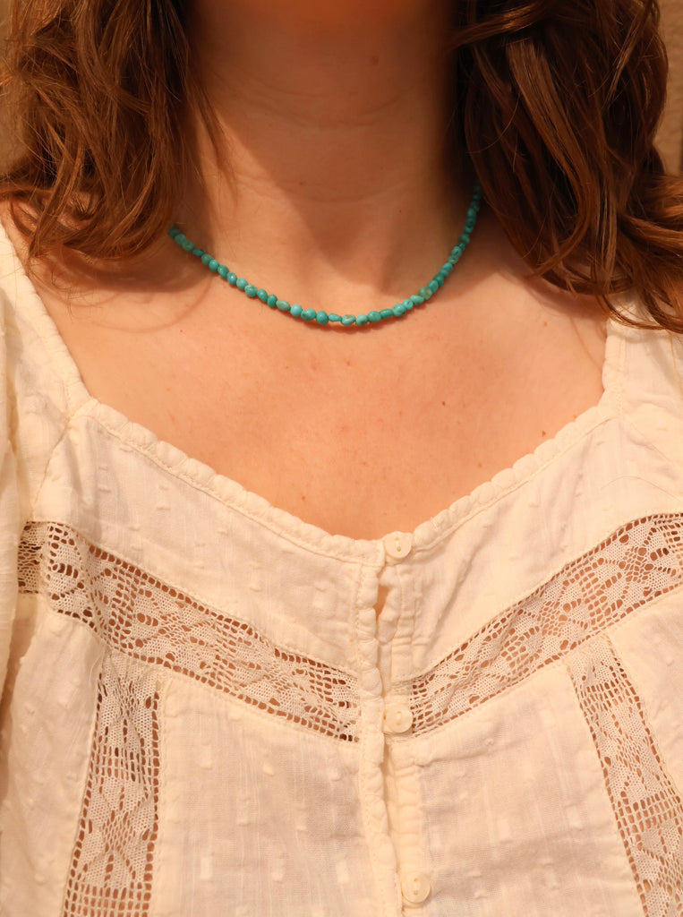 Turquoise Beaded Necklace with Coral
