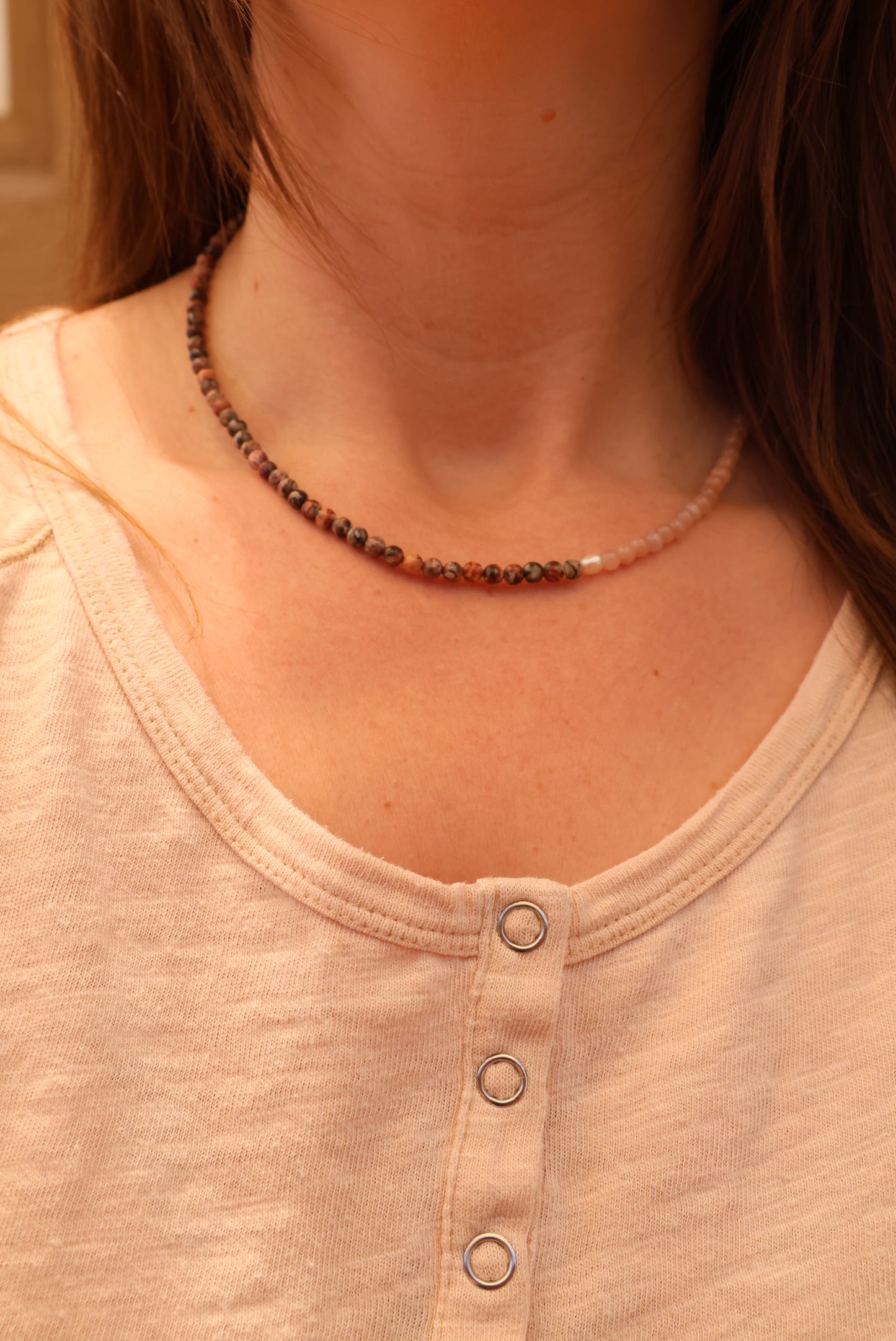 Jasper, Sunstone and Pearl Beaded Necklace