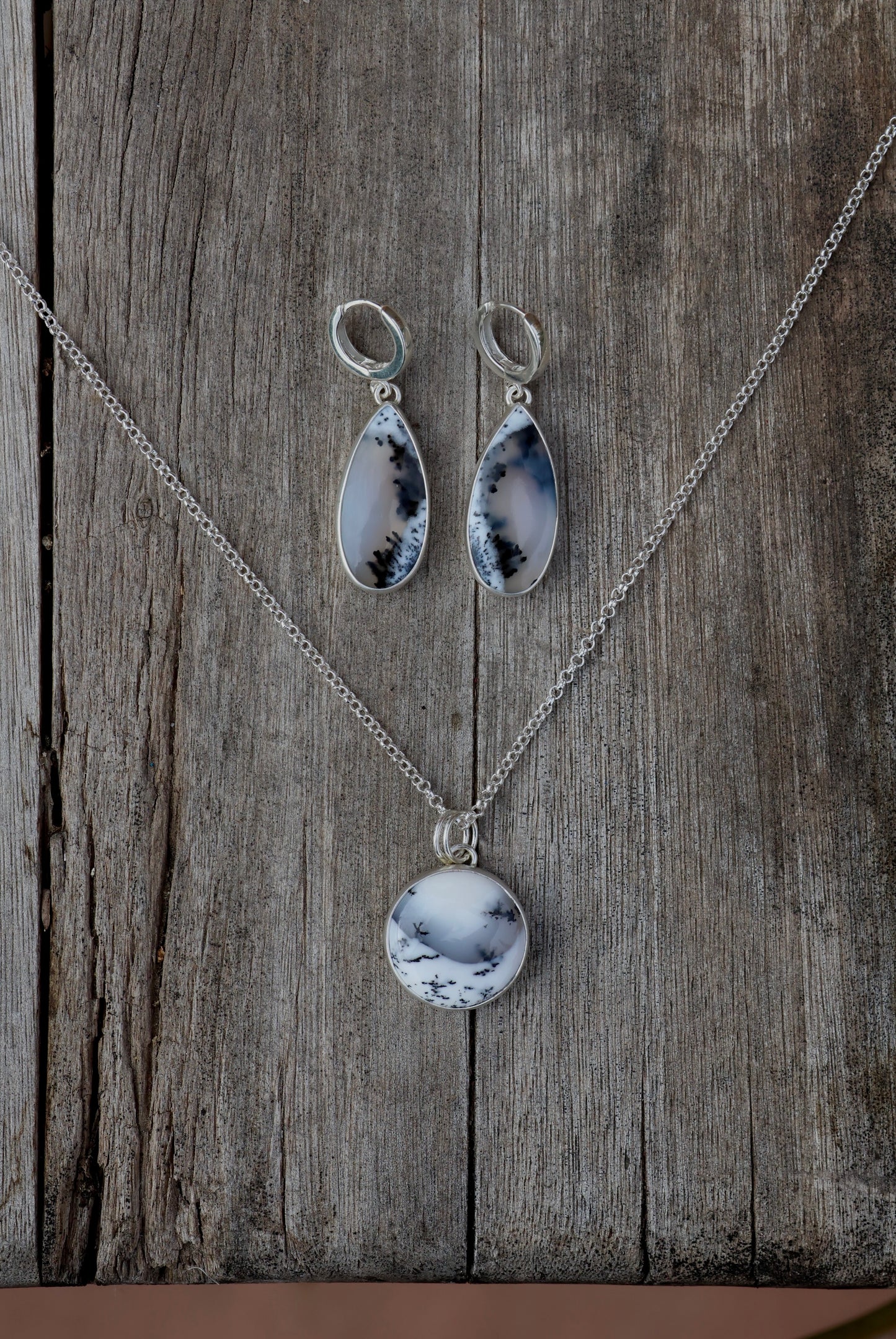 Dendritic Opal Huggie Hoops