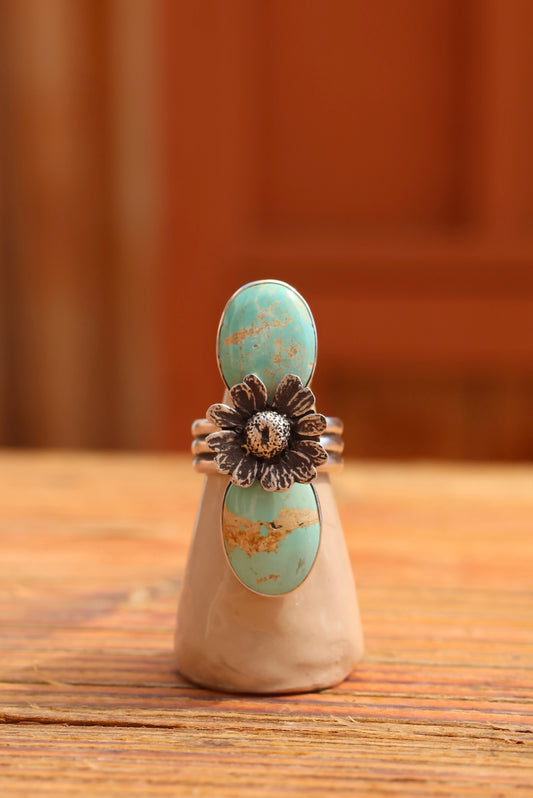 Double Turquoise Chamomile Ring - Size 9