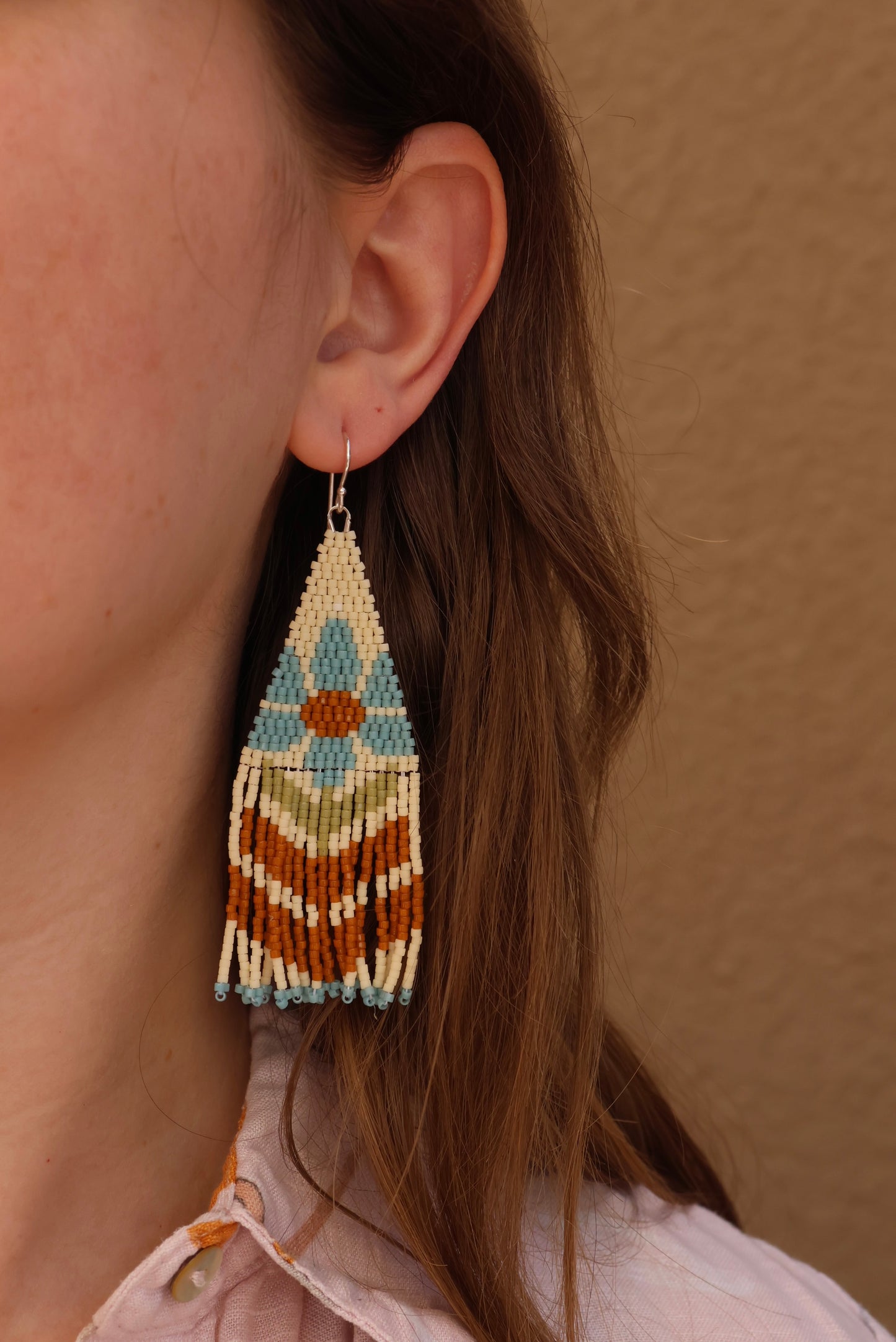 Retro Flower Fringe Earrings - Light Moody Blue Petals