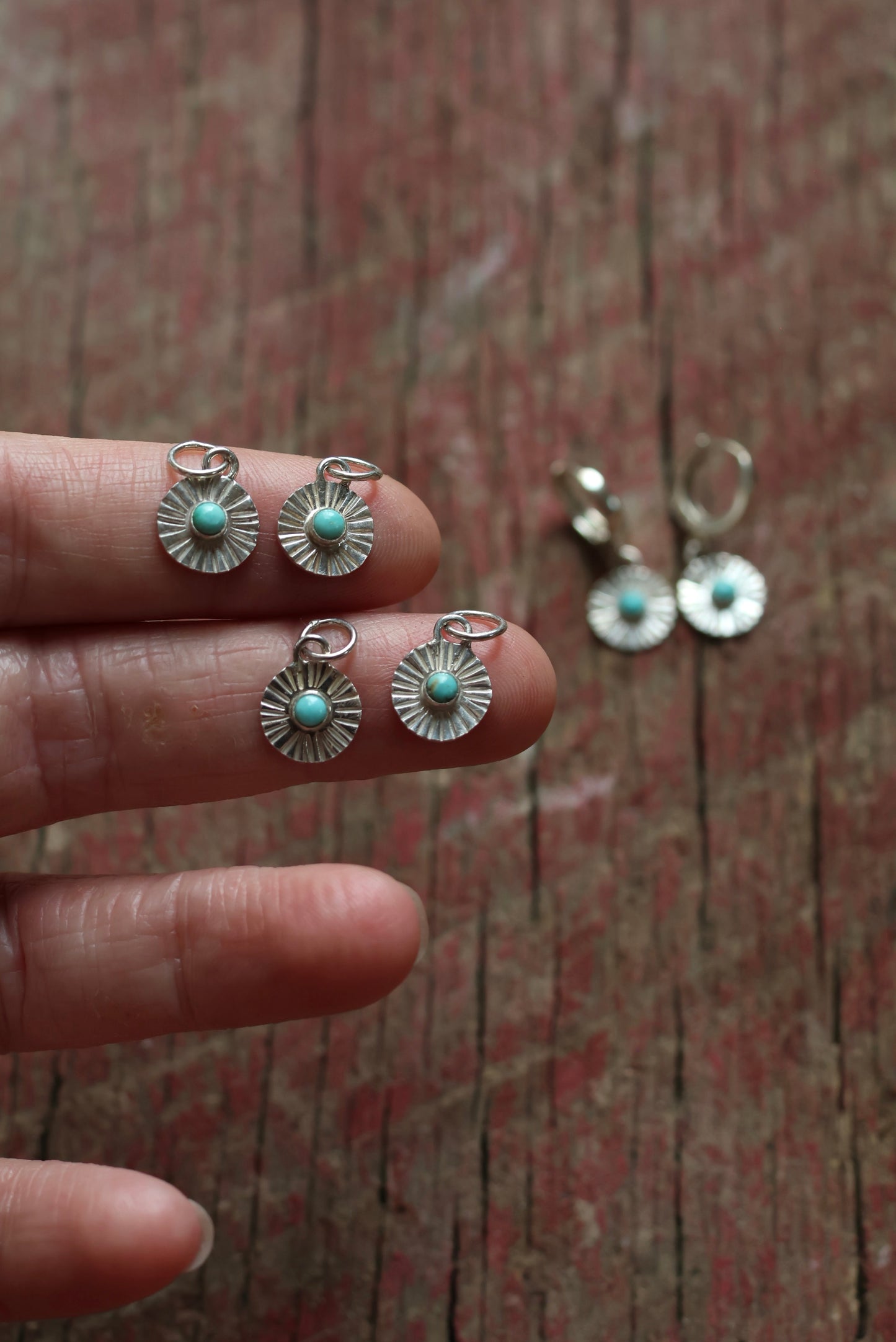 Sun Ray Stamped Turquoise Charm