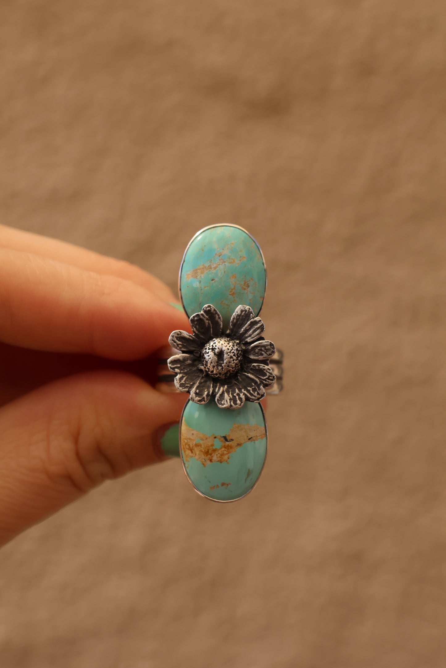 Double Turquoise Chamomile Ring - Size 9