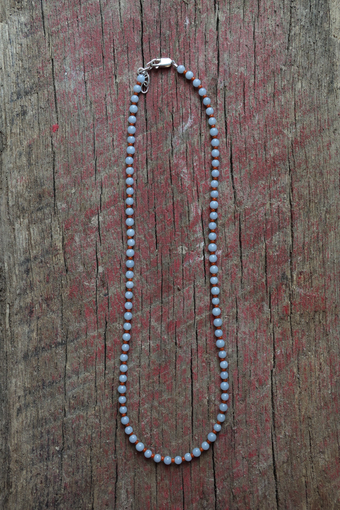 Angelite and Rust Seed Bead Necklace