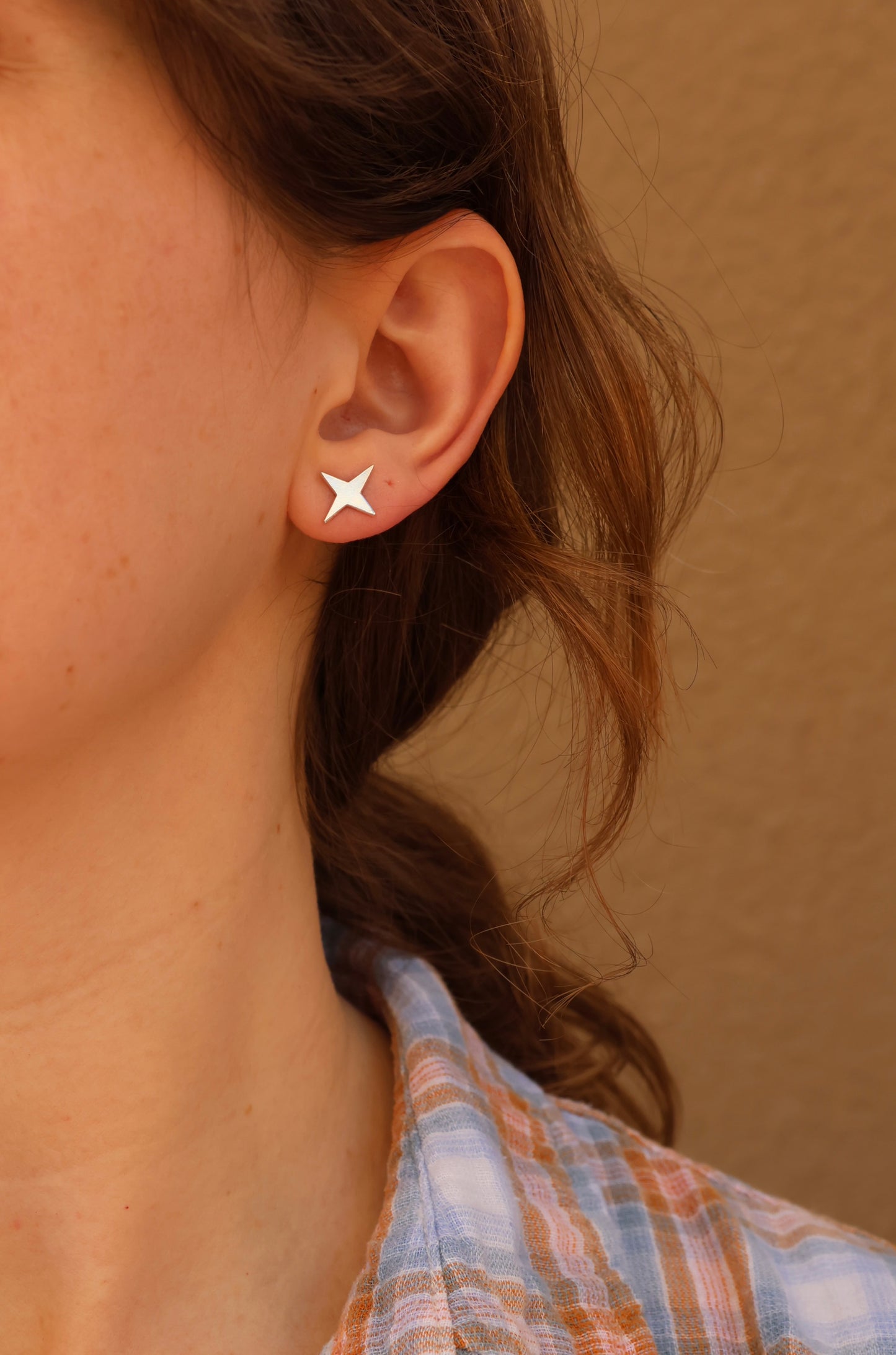 Large Handcrafted Silver Star Studs