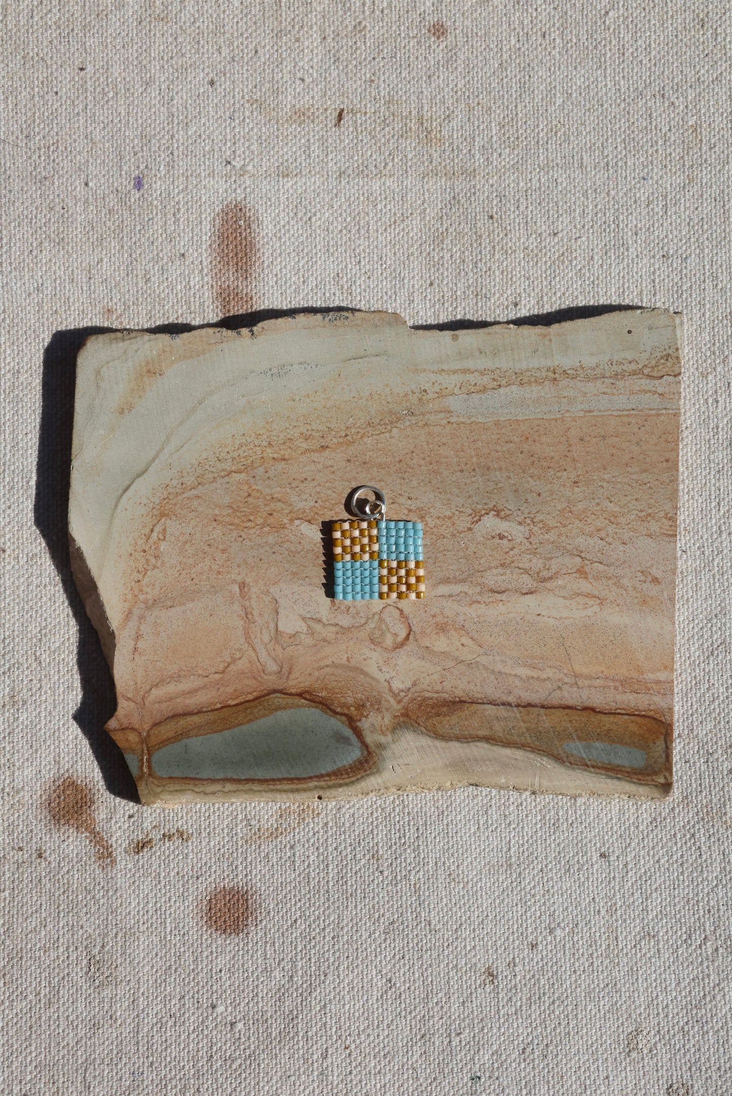Four Patch Quilt Seed Bead Charm