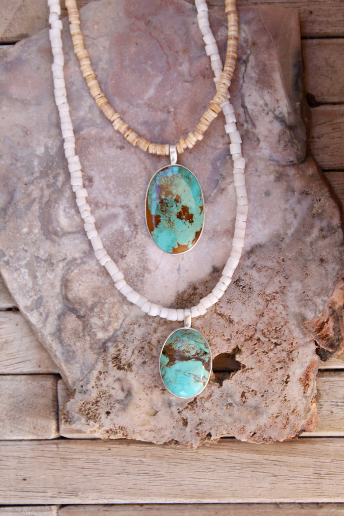 White Shell Heishi Turquoise Necklace
