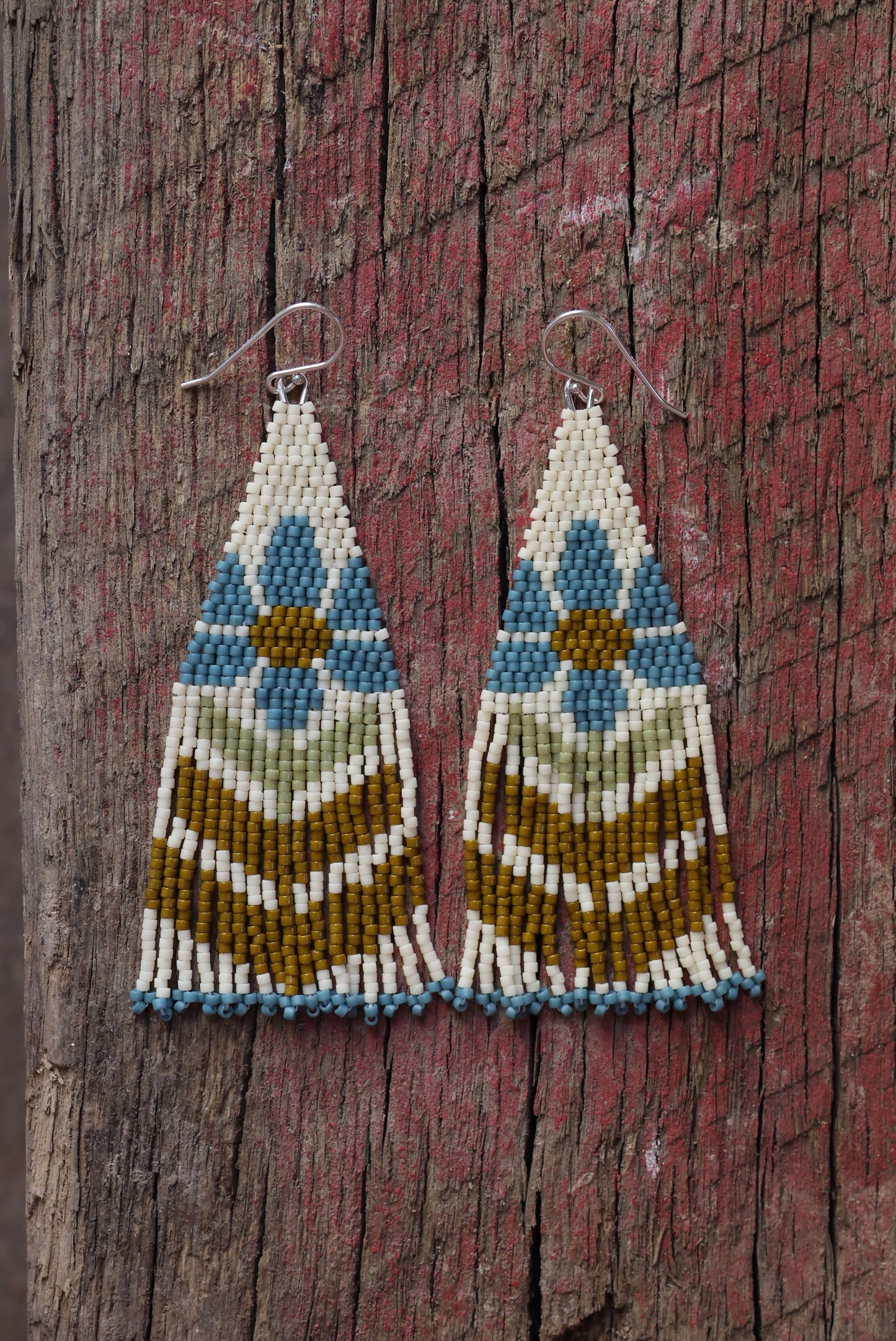 Retro Flower Fringe Earrings - Stormy Blue Petals