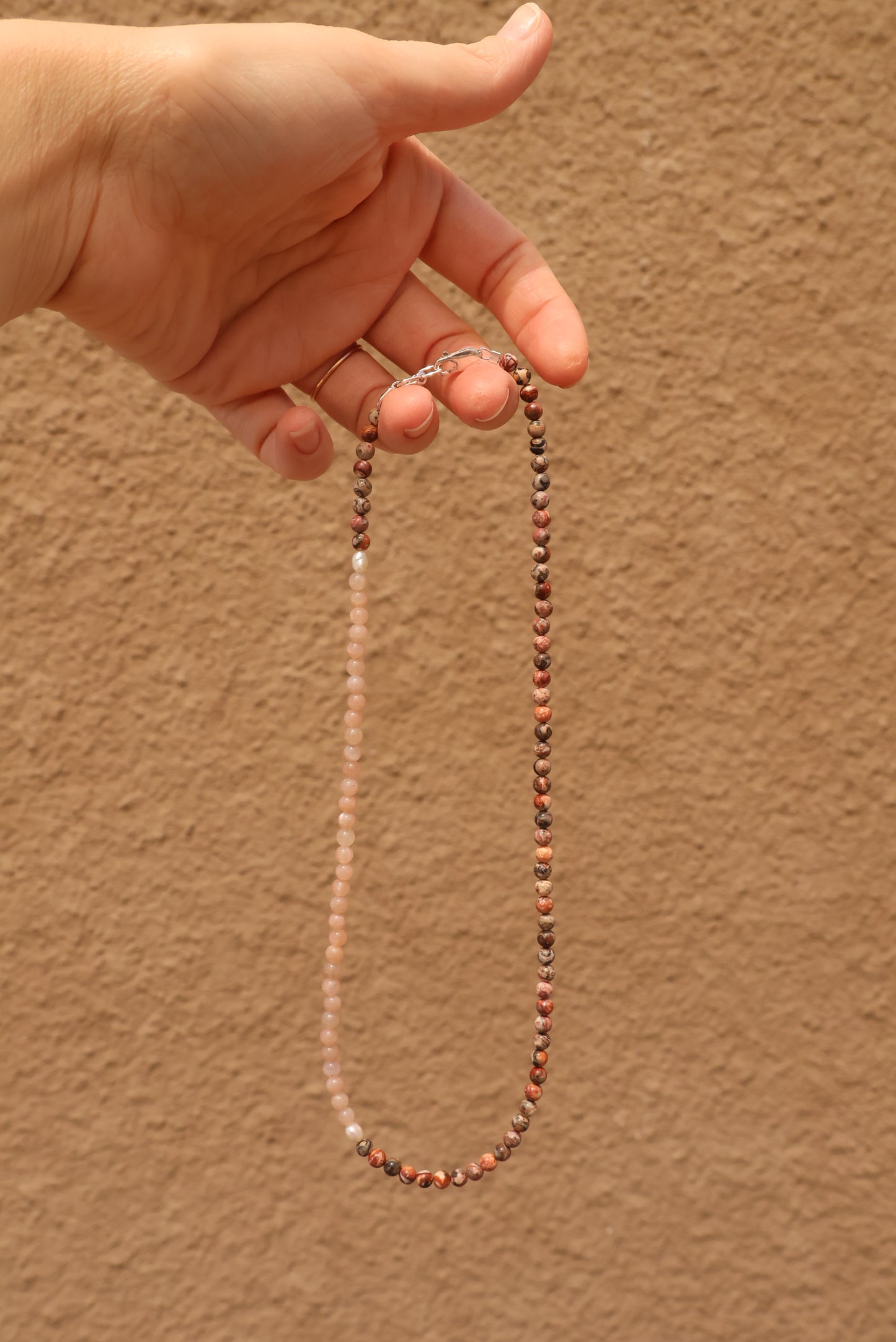 Jasper, Sunstone and Pearl Beaded Necklace