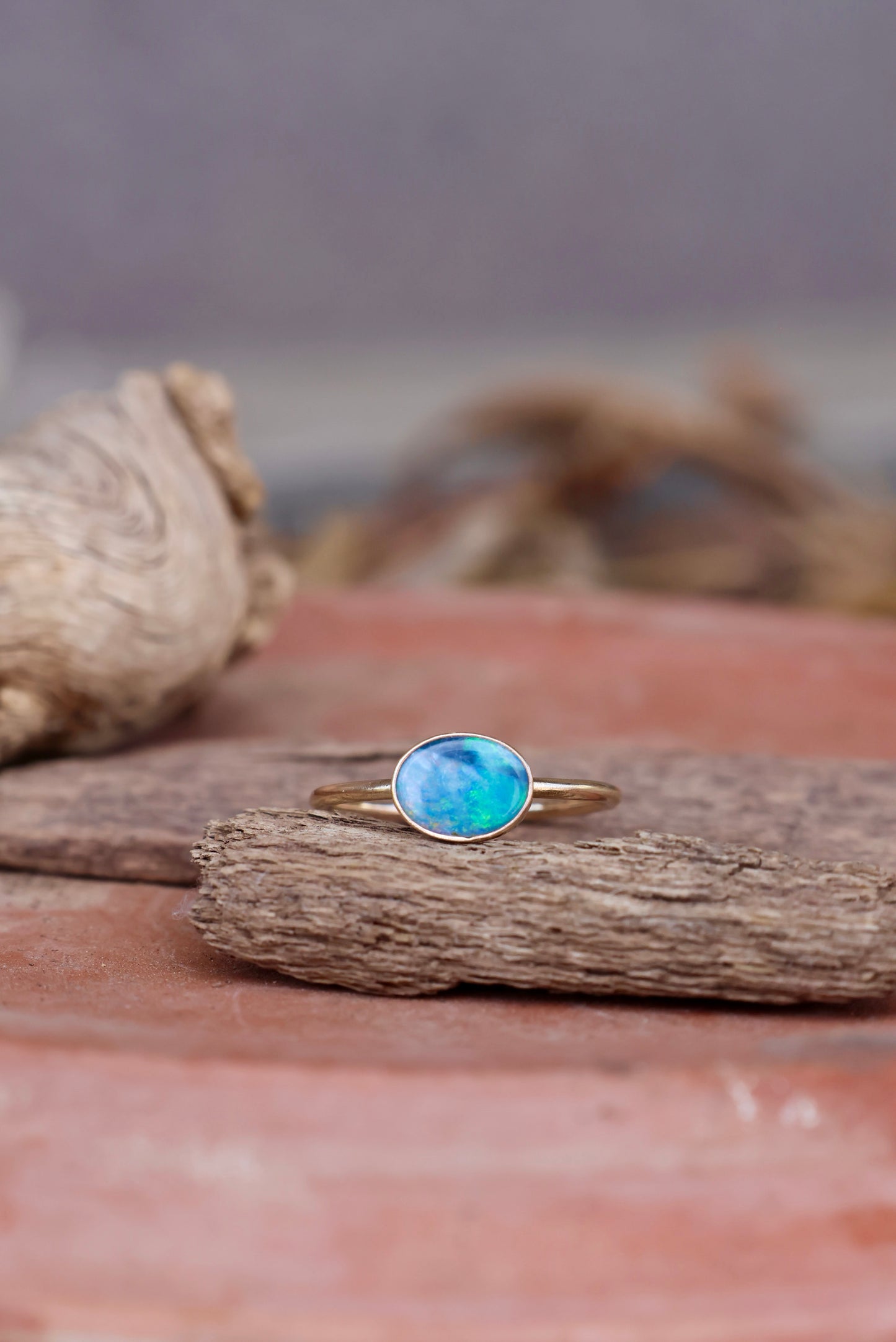 Blue Australian Opal Ring - 14k Gold - Size 6.25