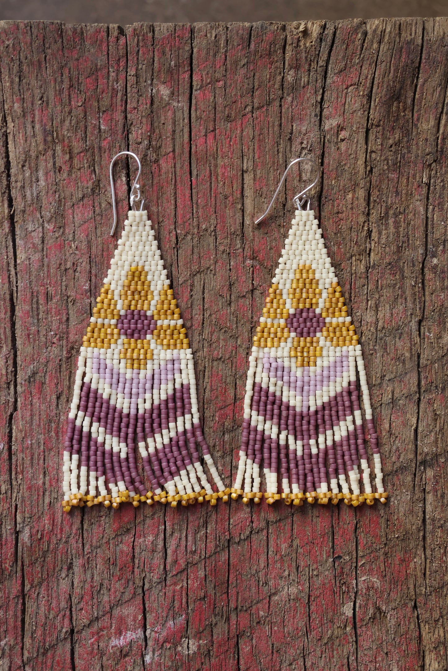 Retro Flower Fringe Earrings - Mustard Petals