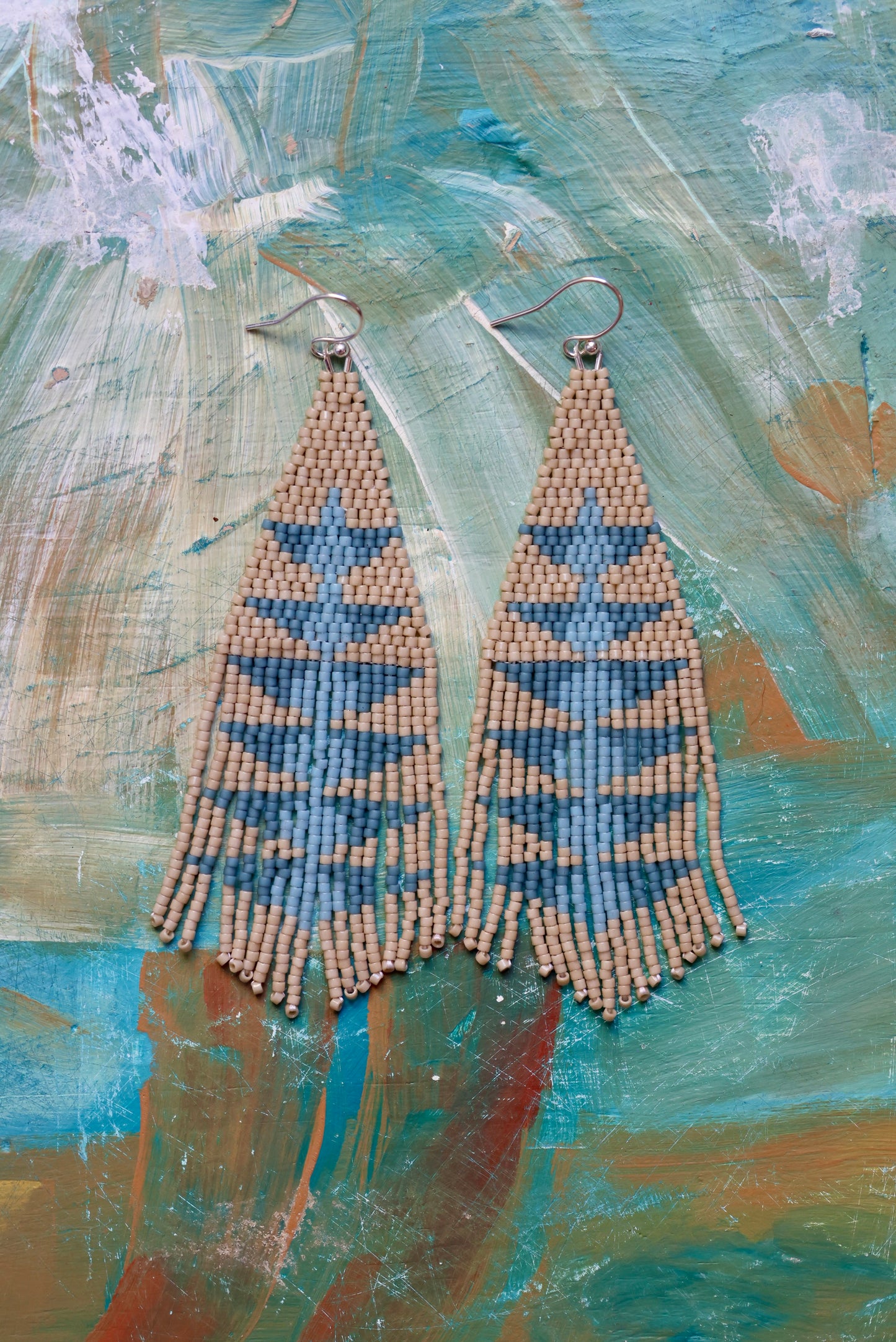 Take Flight Fringe Earrings - Blues and Off White