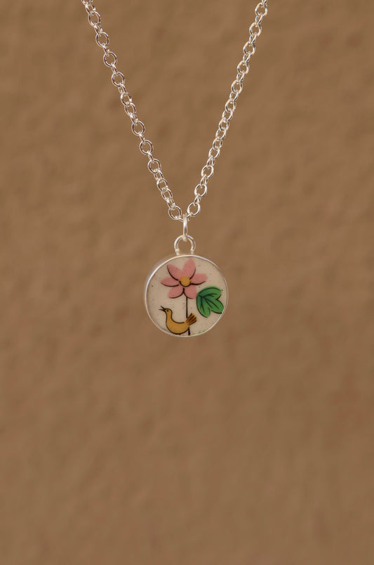 Bird with Flower Necklace (Round)