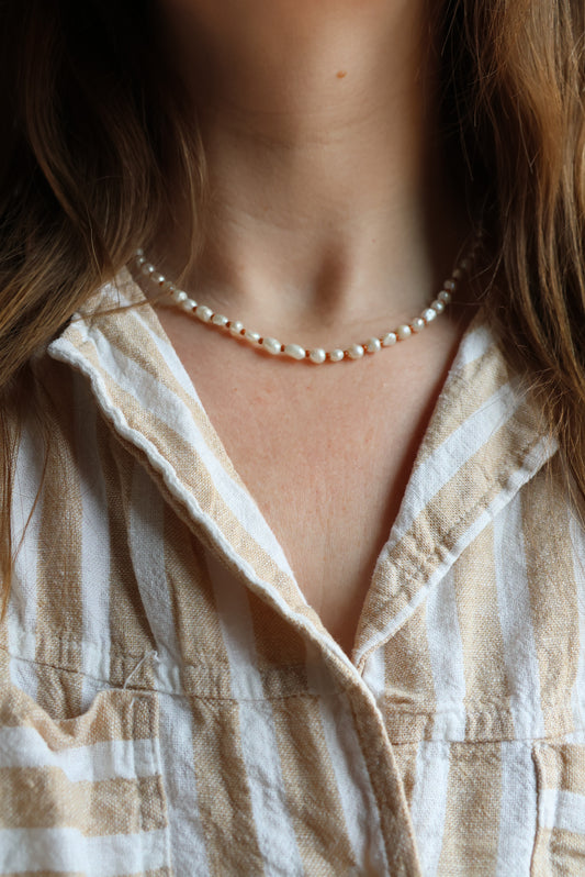 Freshwater Pearl and Rust Seed Bead Necklace