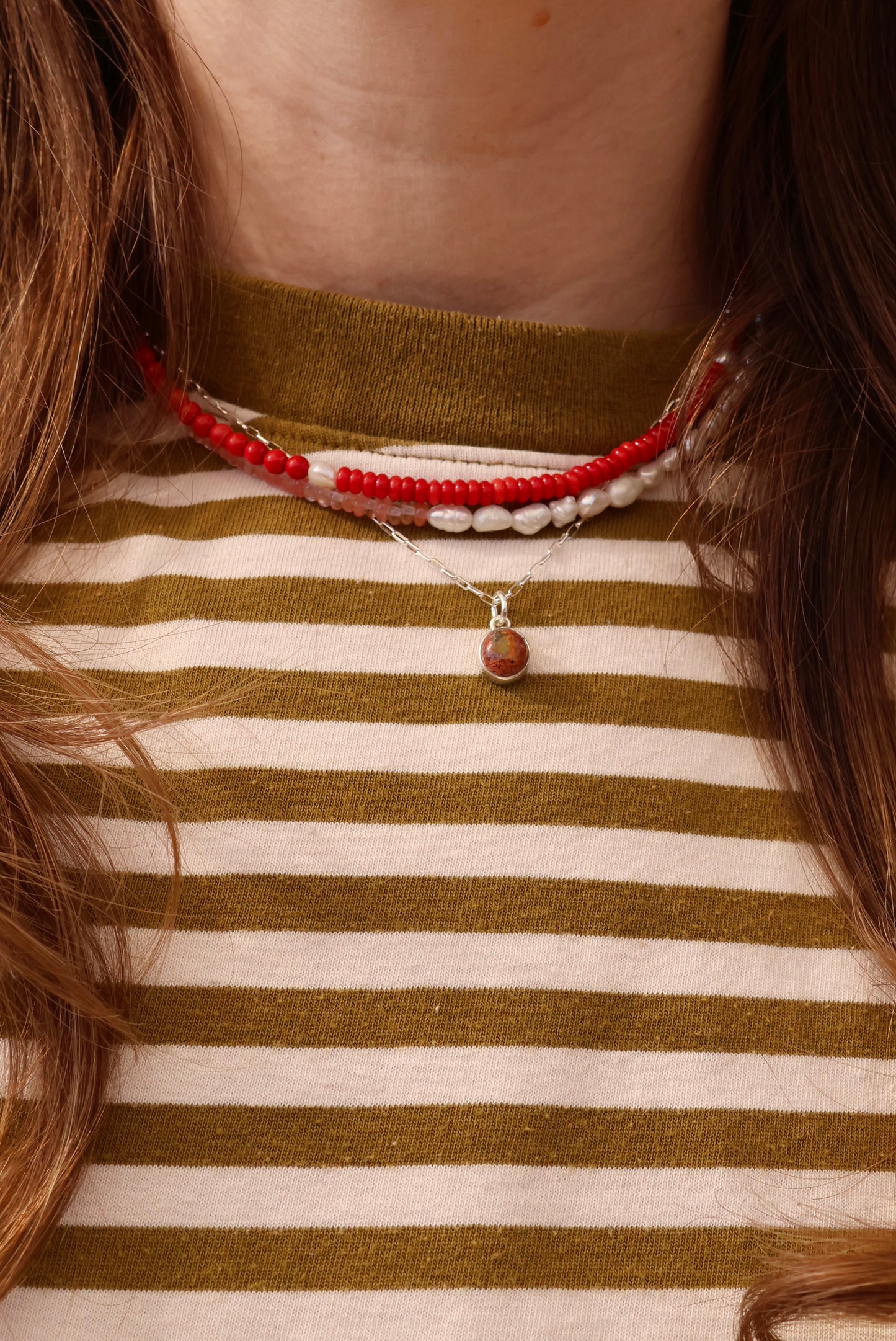 Coral and Freshwater Pearl Beaded Necklace