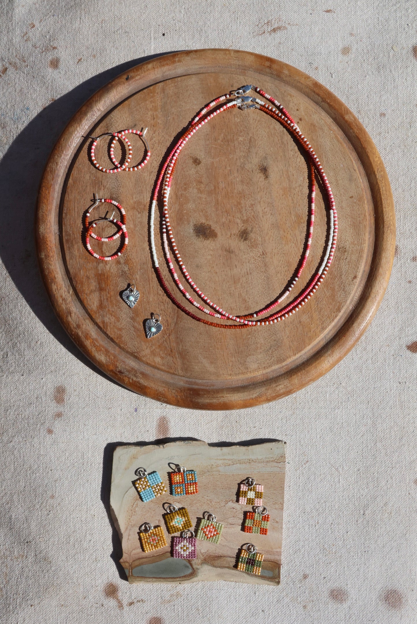 Seed Bead Hoop Earrings - Pink Stripe