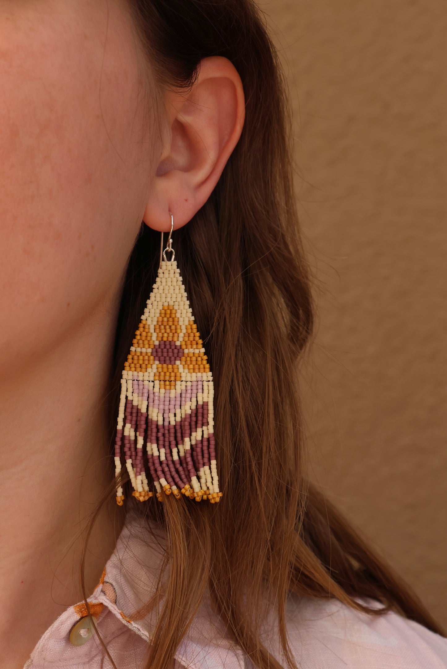 Retro Flower Fringe Earrings - Mustard Petals