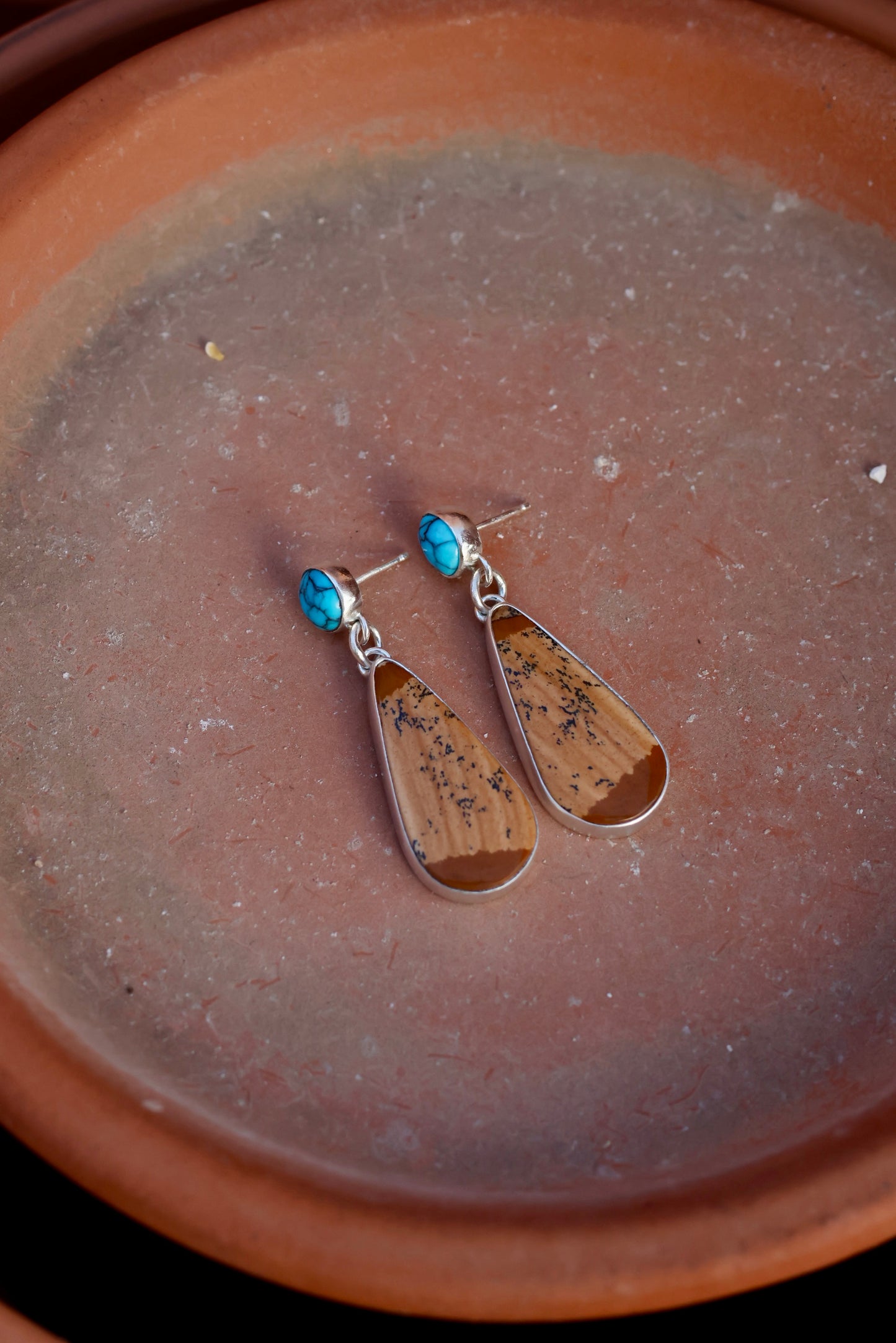 Kingman Turquoise and Picture Jasper Earrings