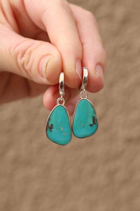 Kingman Turquoise Huggie Hoop Dangly Earrings