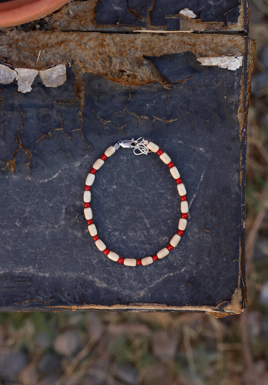 Wood and Coral Beaded Bracelet