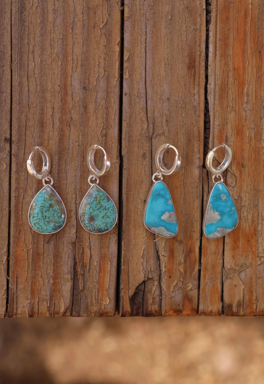Turquoise Dangly Huggie Hoop Earrings