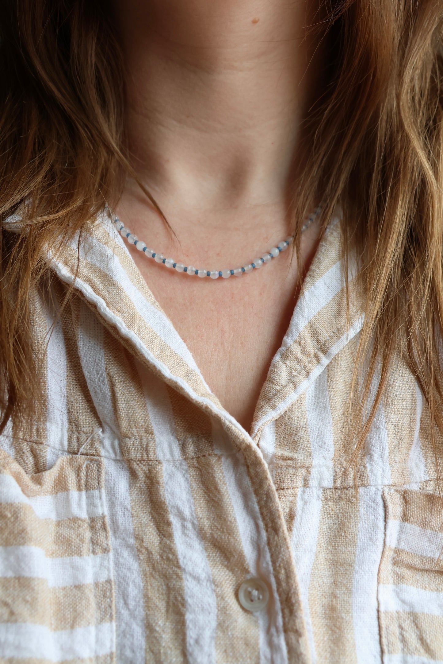 Moonstone and Blue Seed Bead Necklace