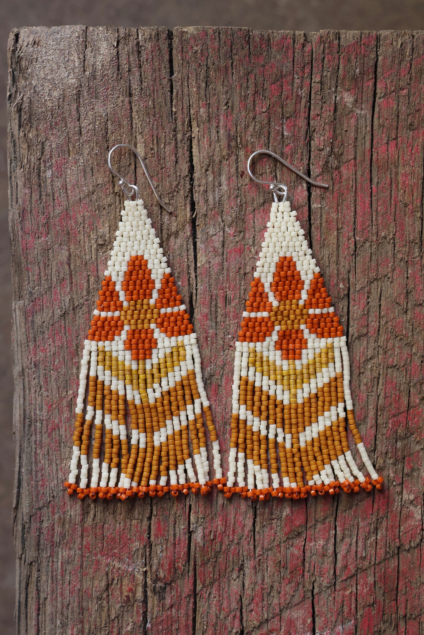 Retro Flower Fringe Earrings - Rusty Red Petals