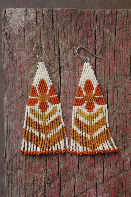 Retro Flower Fringe Earrings - Rusty Red Petals