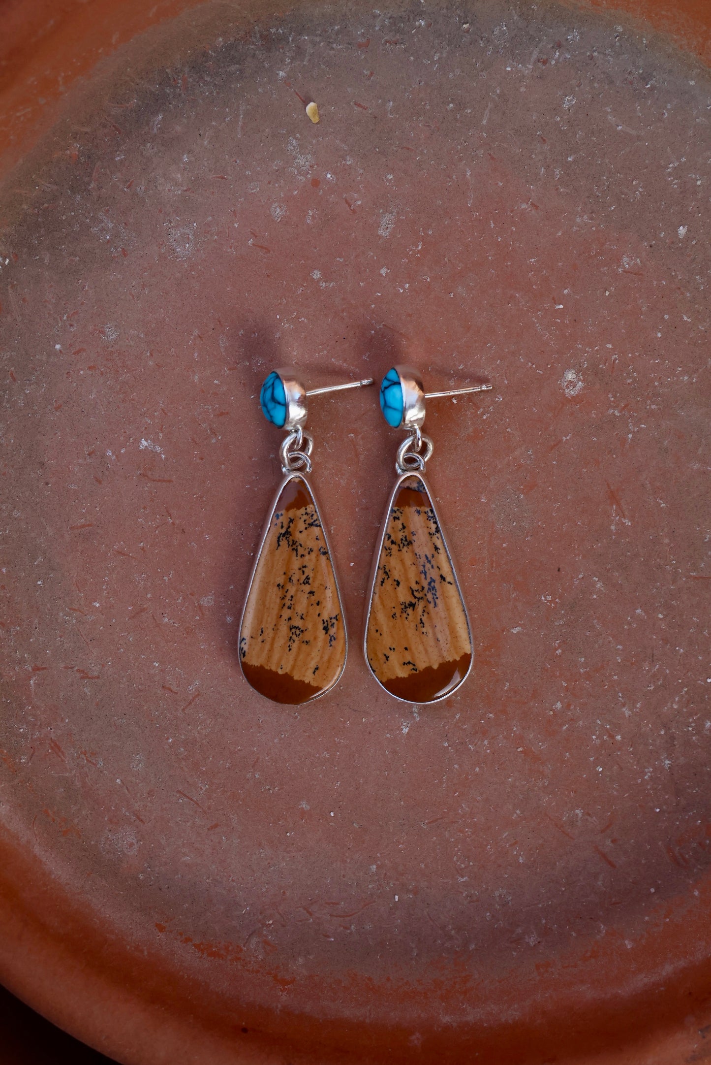 Kingman Turquoise and Picture Jasper Earrings