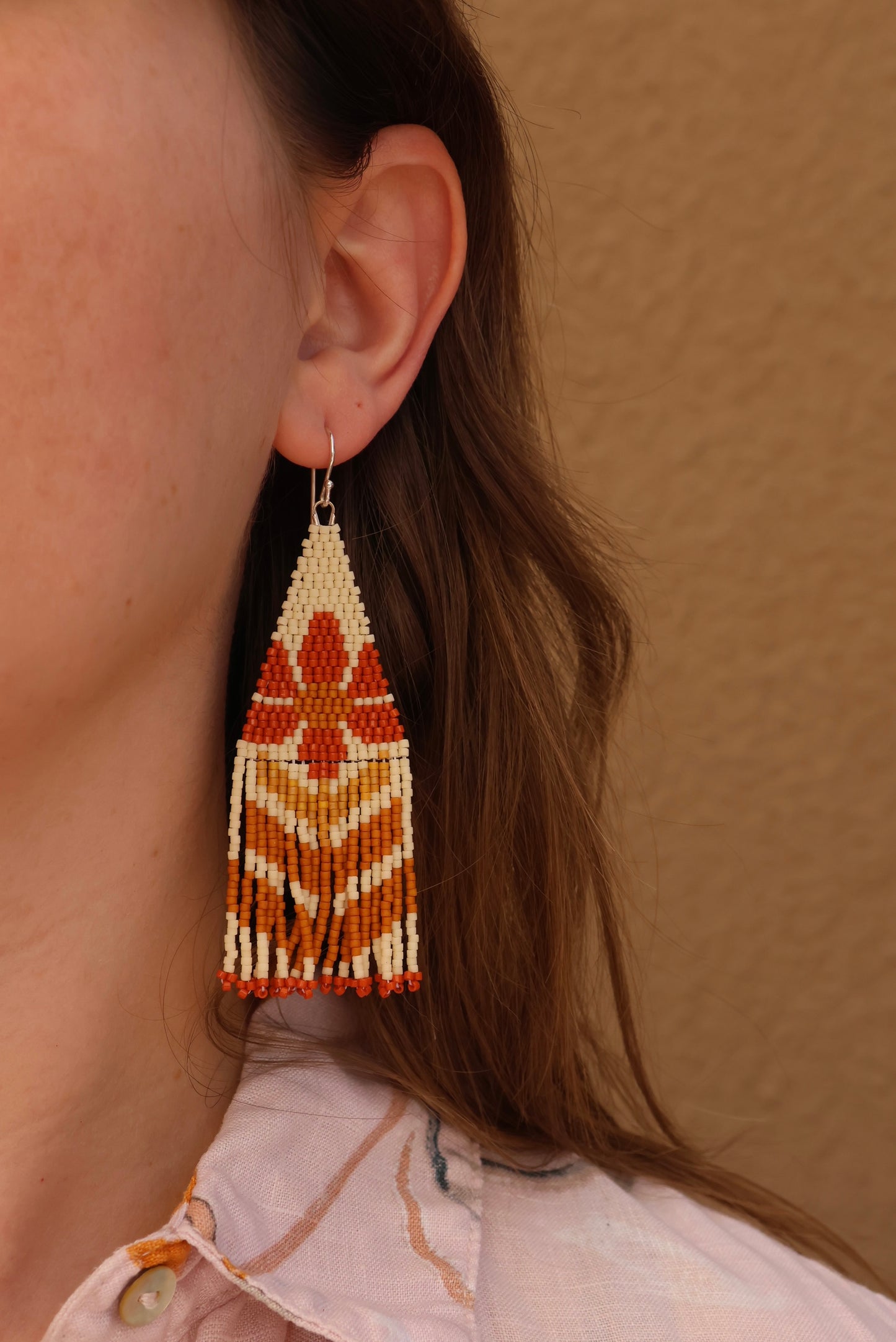 Retro Flower Fringe Earrings - Rusty Red Petals