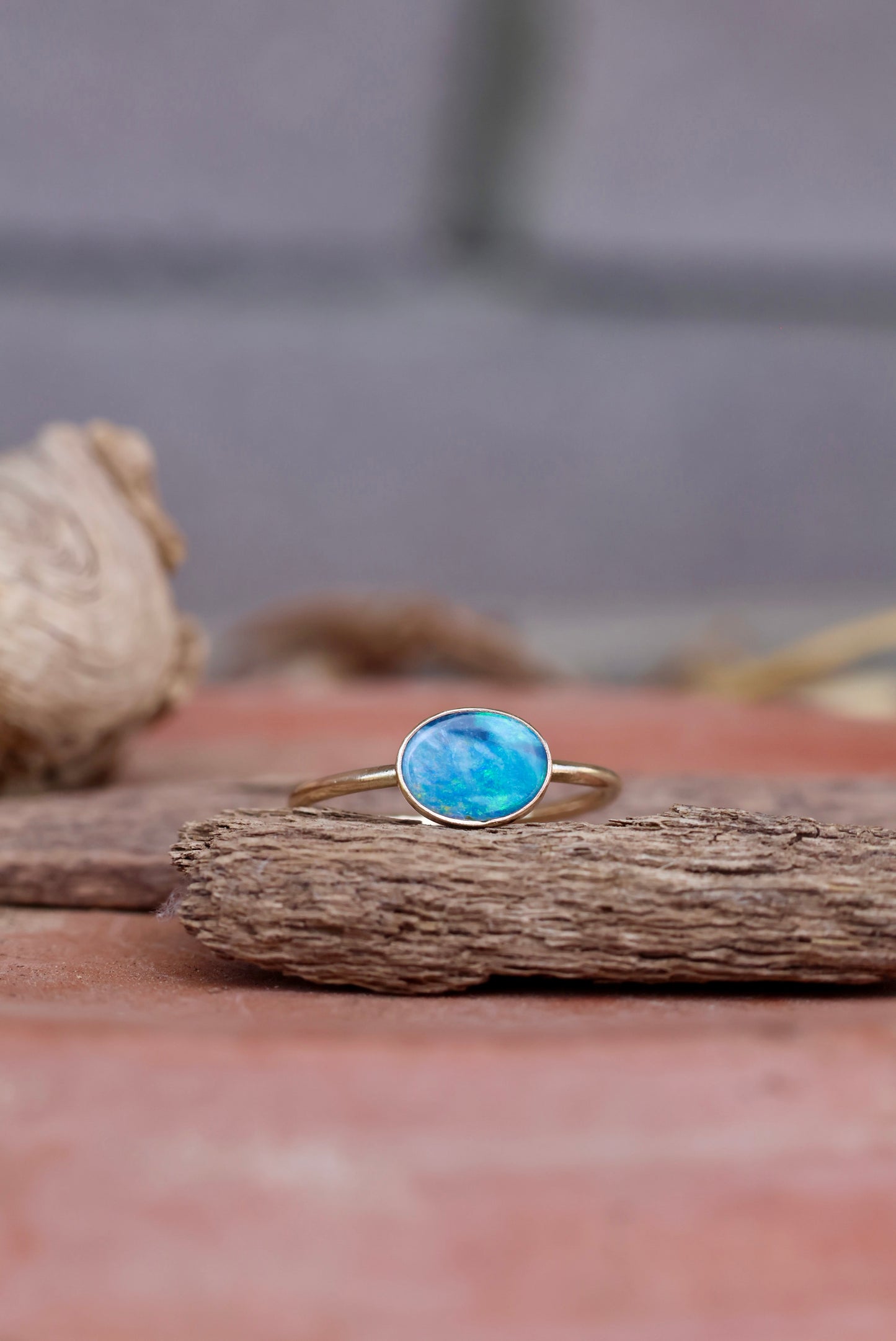 Blue Australian Opal Ring - 14k Gold - Size 6.25