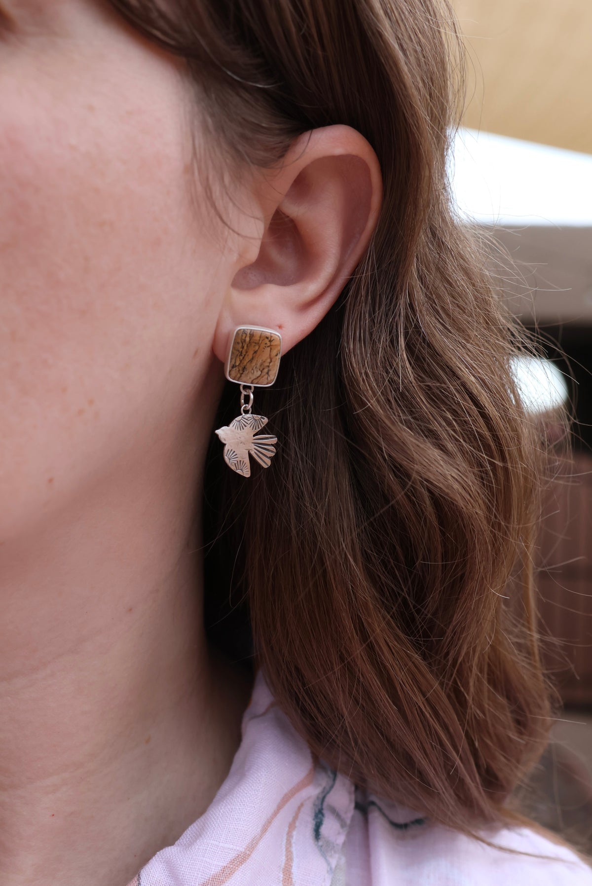 Picture Jasper + Bird Earrings