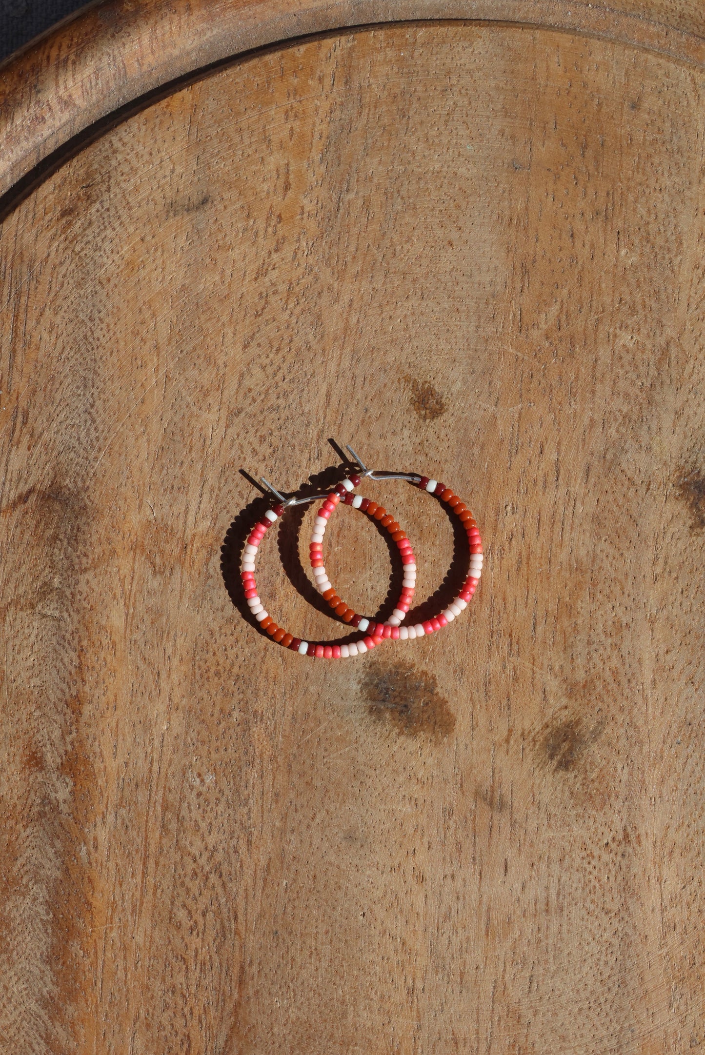 Seed Bead Hoop Earrings - Pink Color Block Stripe