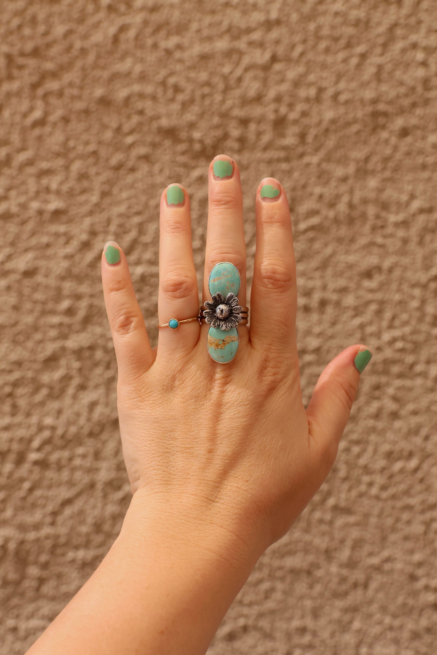 Double Turquoise Chamomile Ring - Size 9