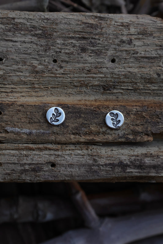 Leaf Stamped Silver Studs