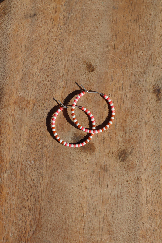 Seed Bead Hoop Earrings - Pink Stripe