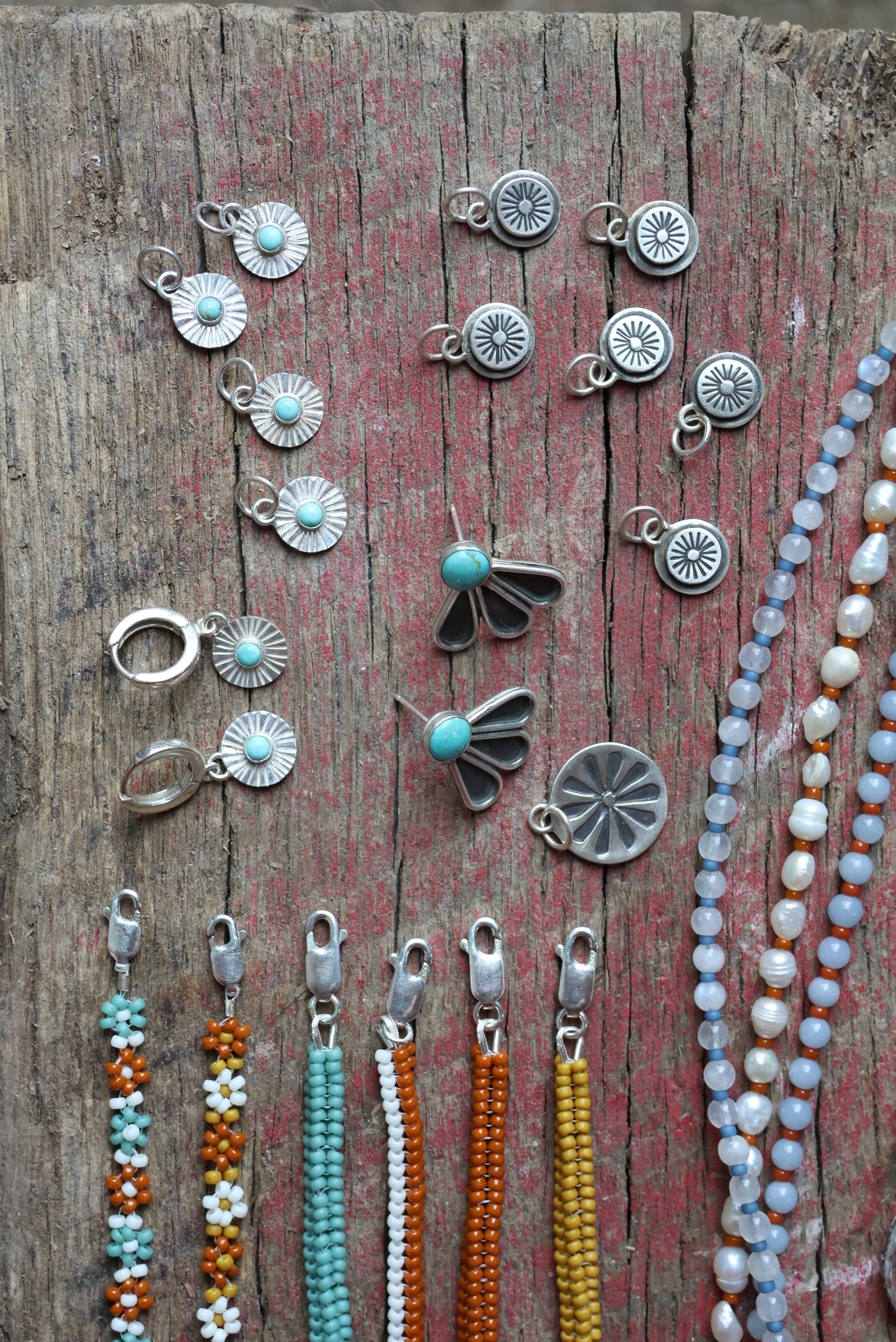 Sun Ray Stamped Turquoise Huggie Hoop Earrings