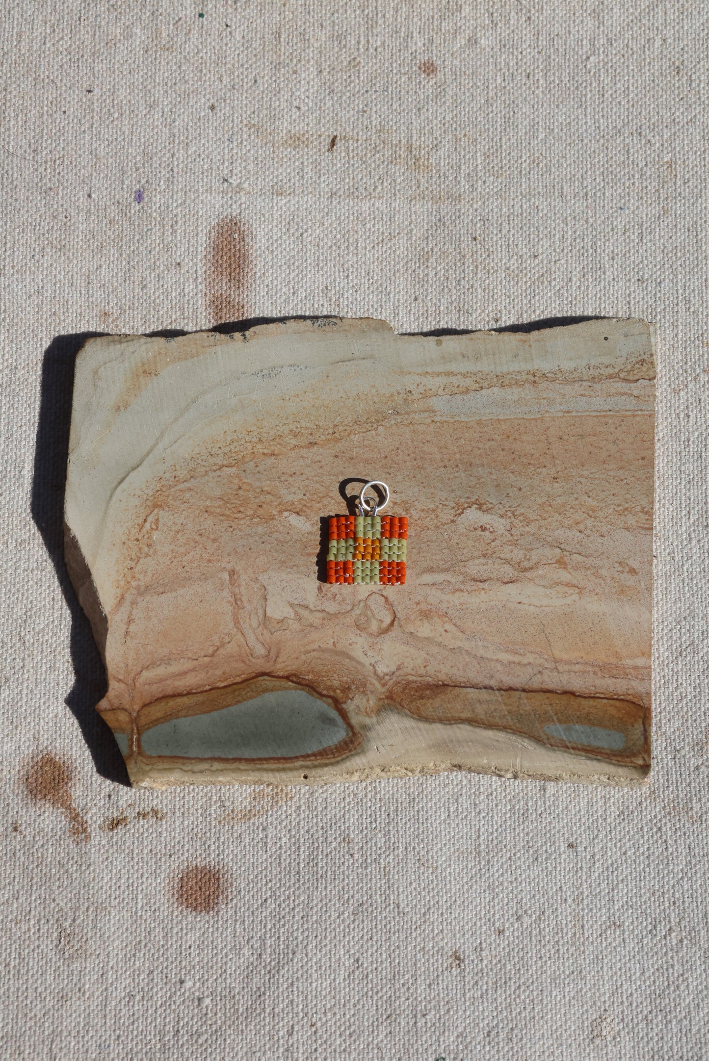 Nine Patch Quilt Seed Bead Charm