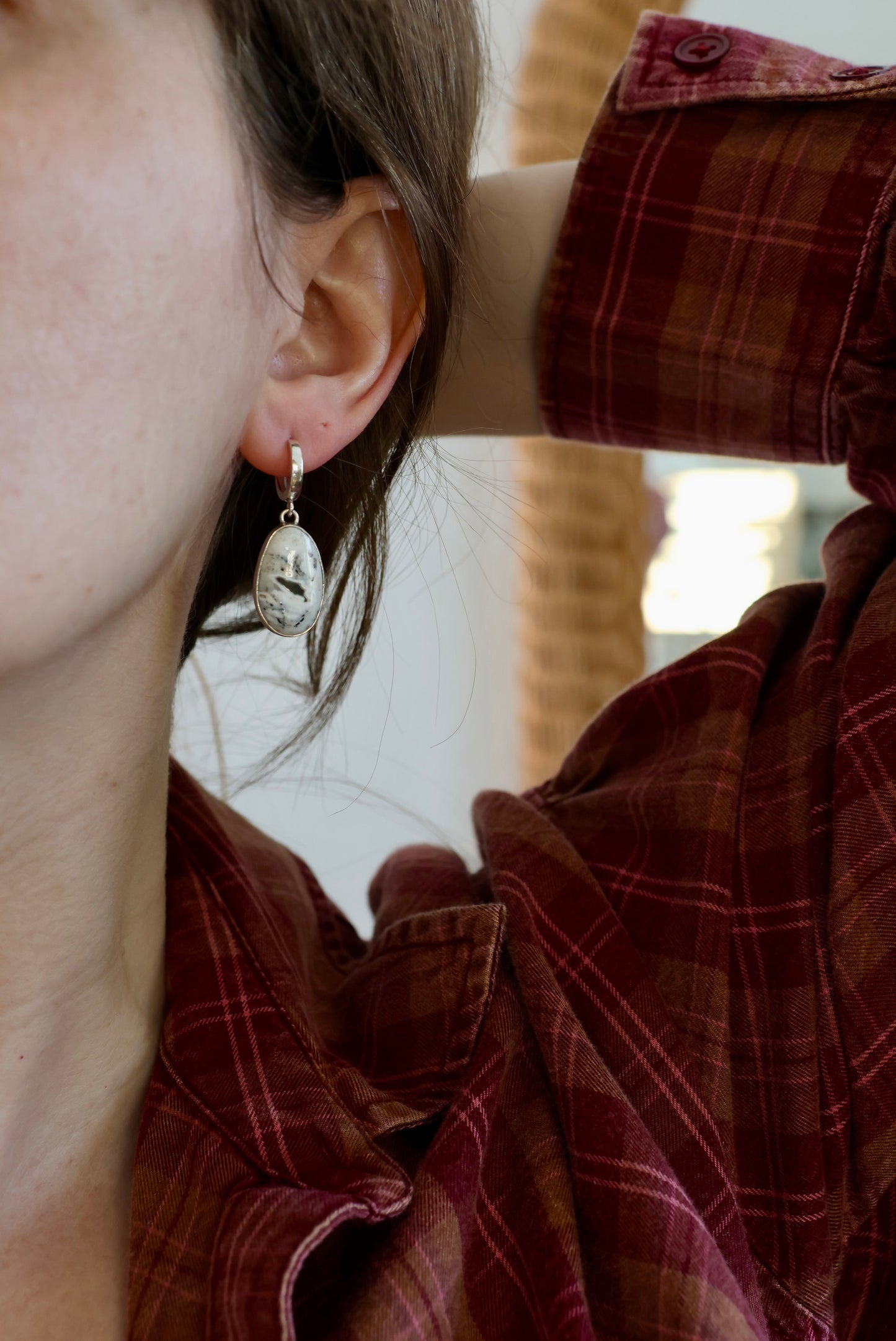 White Buffalo Huggie Hoops