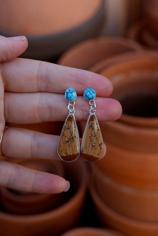 Kingman Turquoise and Picture Jasper Earrings