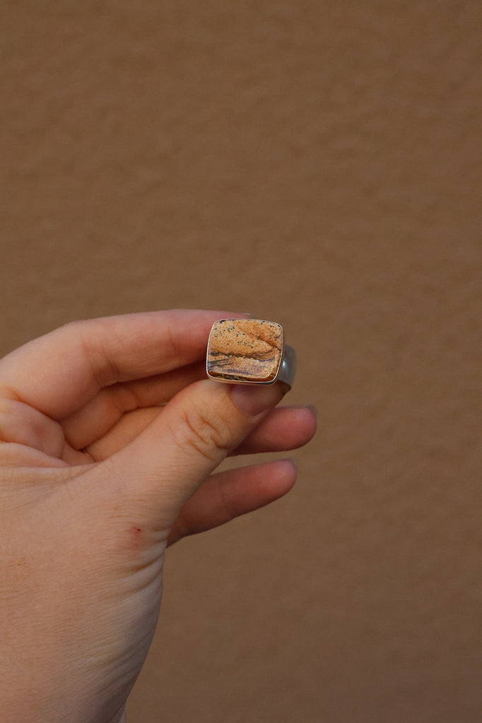 Picture Jasper Wide Band Ring - Size 9.75