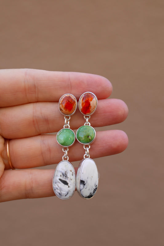 Opal, Turquoise and White Buffalo Earrings