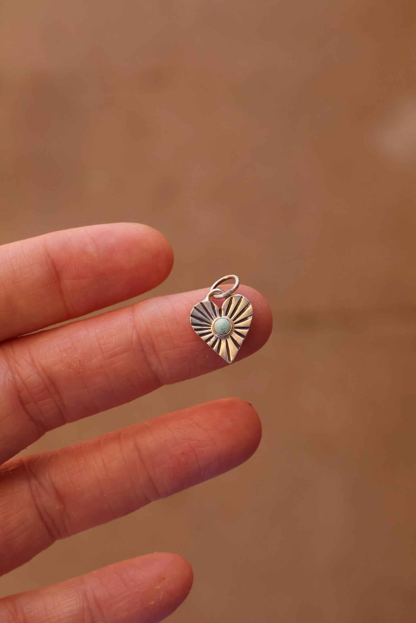 Silver Turquoise Stamped Heart Charm
