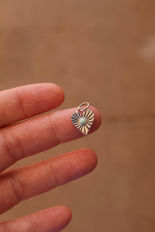 Silver Turquoise Stamped Heart Charm