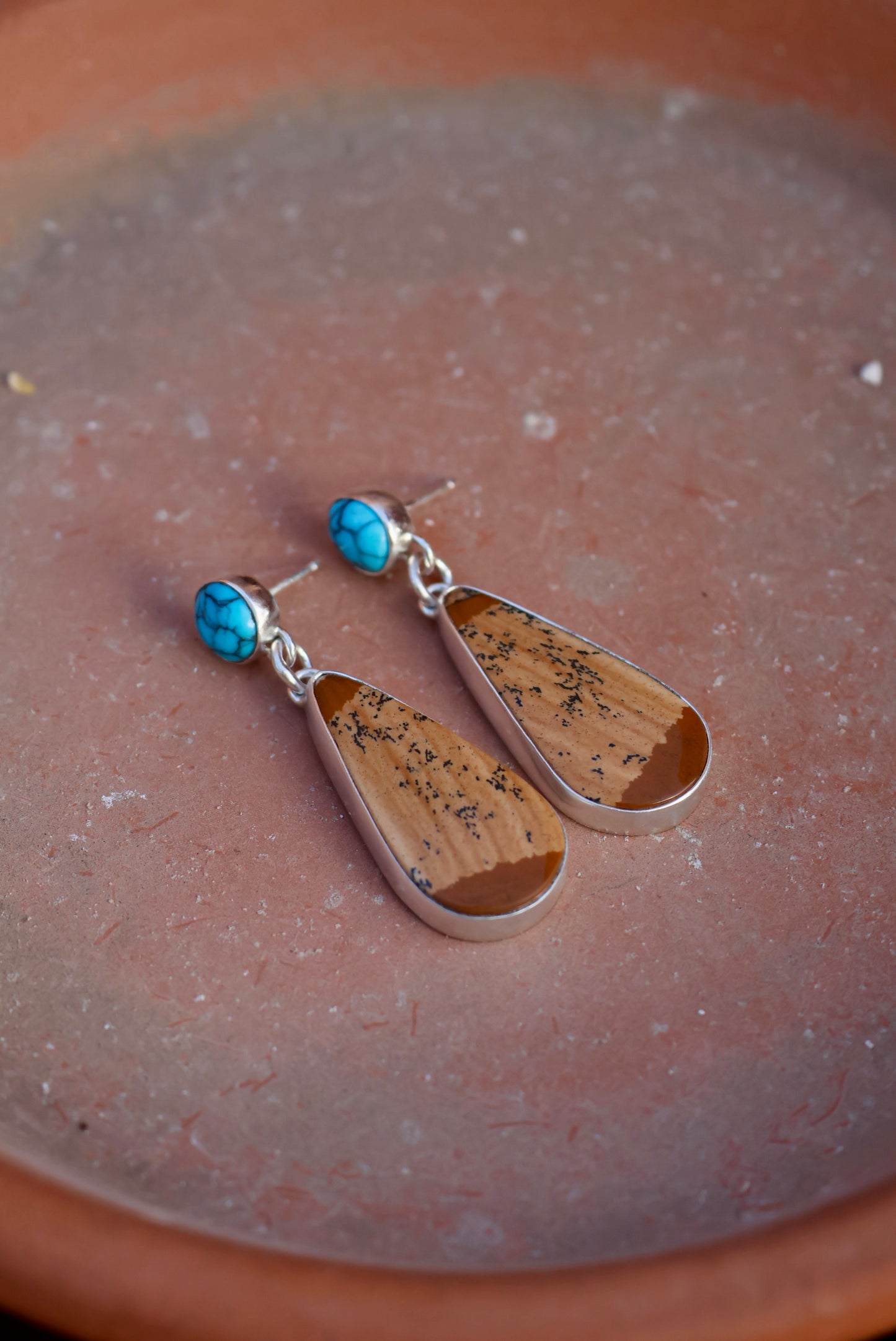 Kingman Turquoise and Picture Jasper Earrings