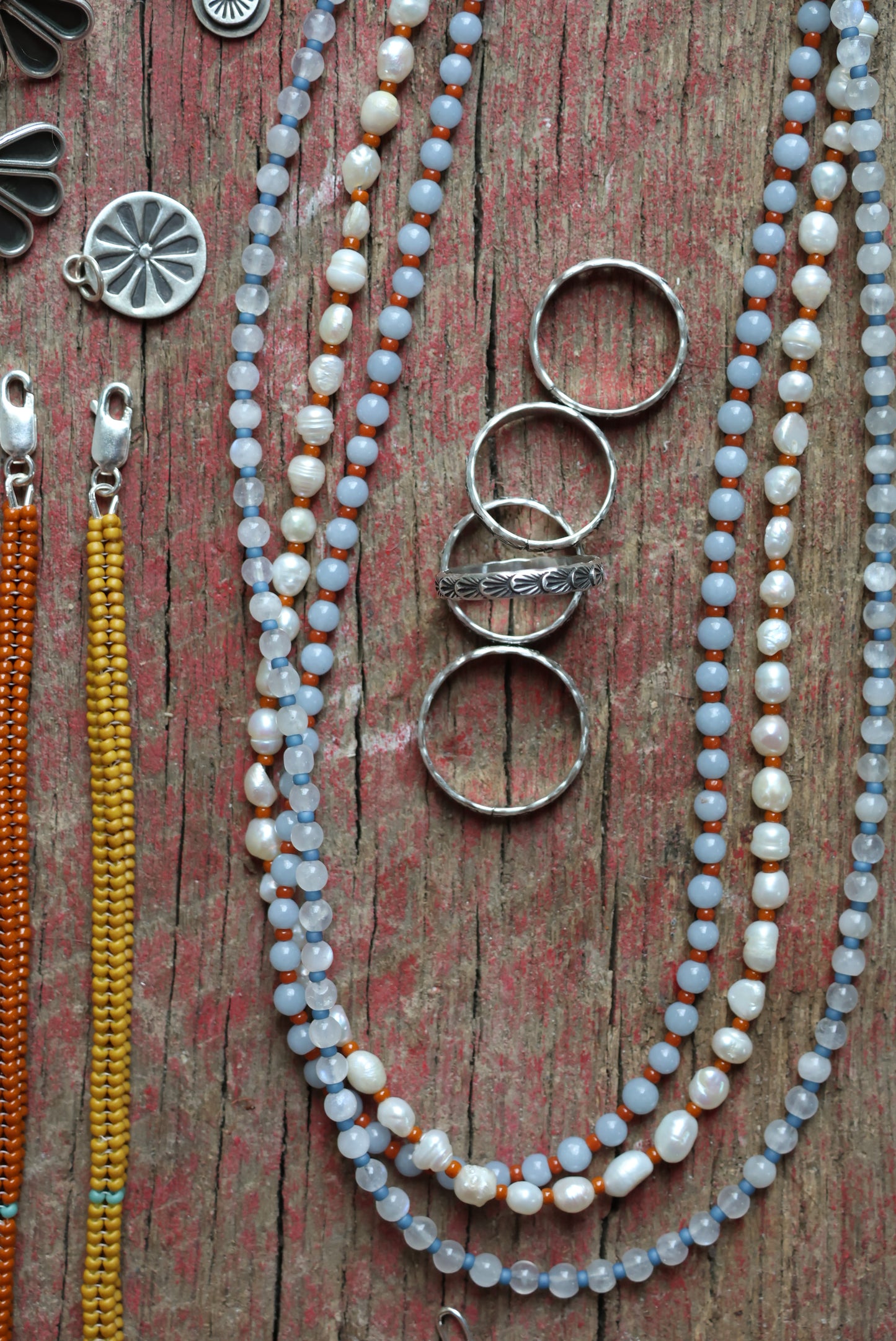Moonstone and Blue Seed Bead Necklace